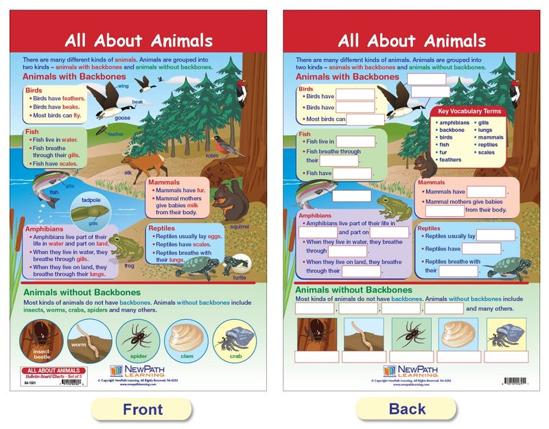 New Path Learning NewPath Learning-94-1501 All About Animals Bulletin Board Chart Set (Pack of 5) - Image 2
